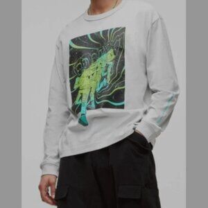 Mode of One Mens Long Sleeve Relaxed Space Guy Graphic Tshirt Heather Grey XL